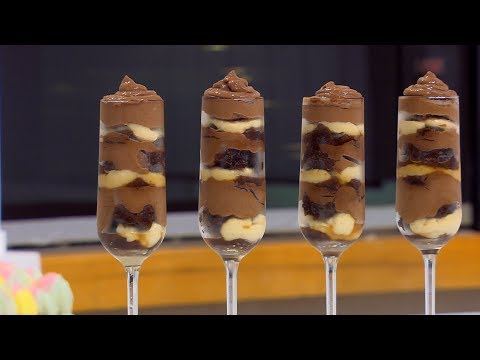 شاهد طريقة إعداد ومقادير بودينج فانيليا و شوكولاتة مع براونيز