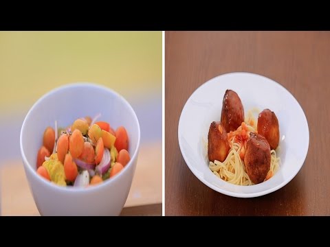 بالفيديو طريقة إعداد ومقادير مكرونة سباجتي بكرات السمك  افوكادو بالطماطم شيري